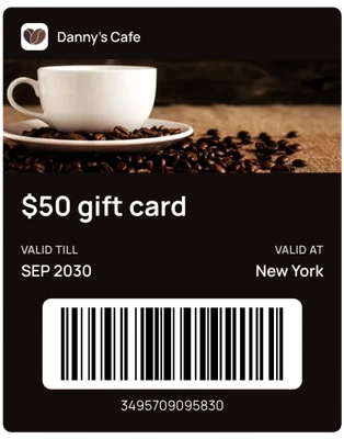 Gift card pass with a barcode