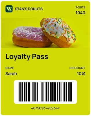 Loyalty pass showing a points balance and a 10% discount