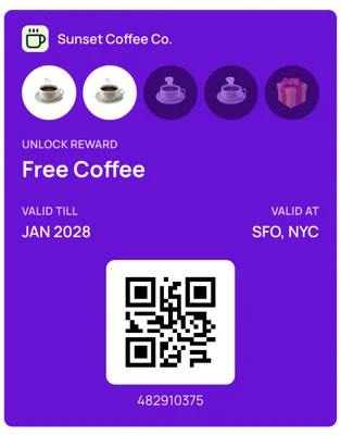 Loyalty pass with a stamp card and QR code